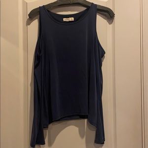 cute navy cold shoulder top